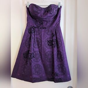 Guess | Purple Strapless Dress with Black Pattern | Size 5